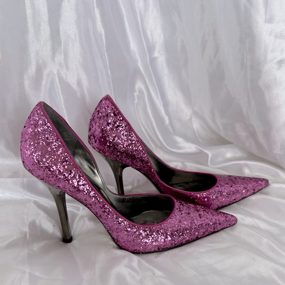 Guess Pink Sparkle Pointed Toe with Bronze Colored Heel - Picture 3 of 12
